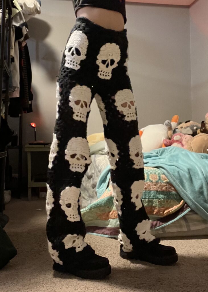 Contact us to get your own crochet skull pants